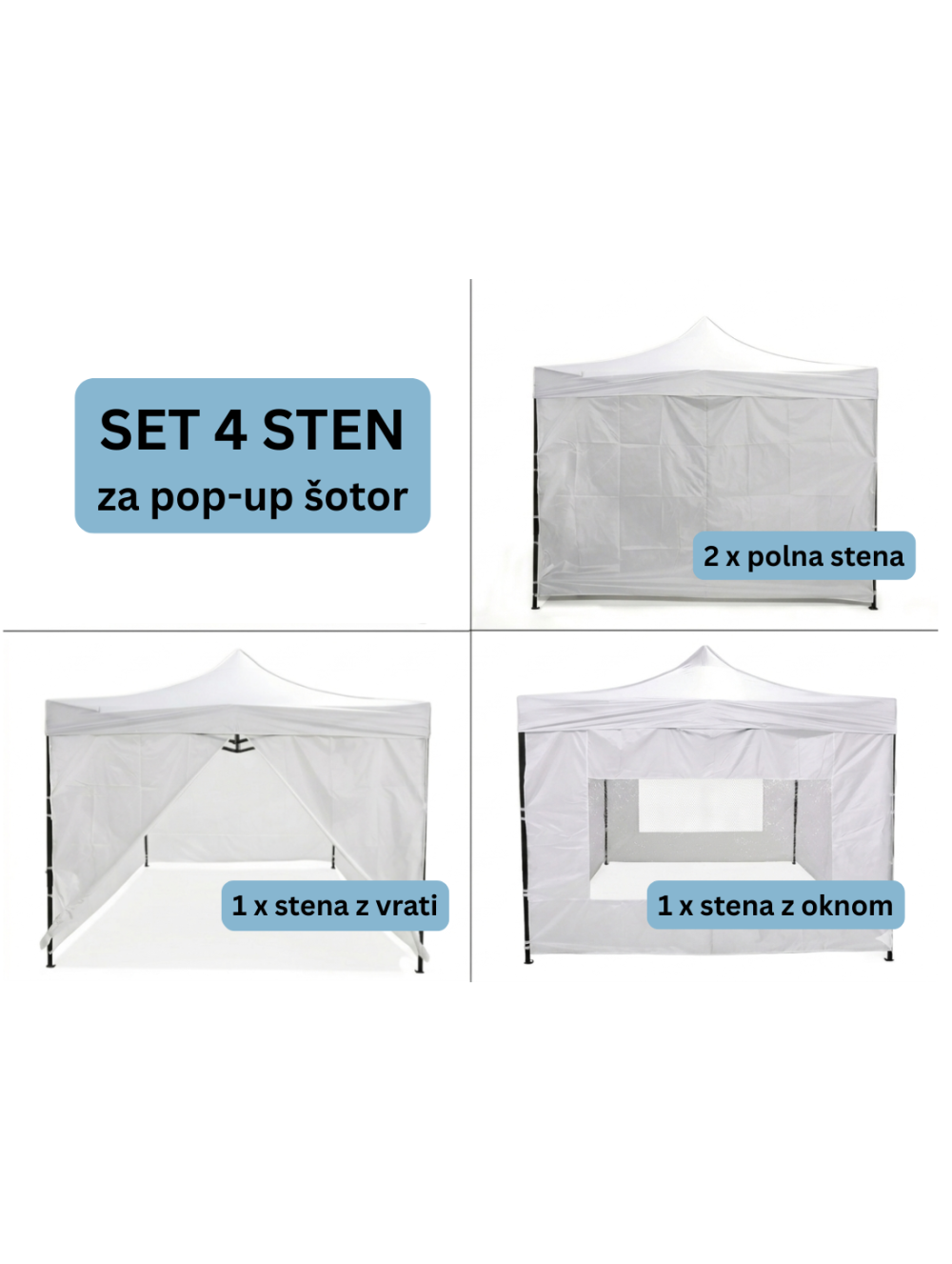 Komplet 4 sten za pop-up paviljon 4x4 m